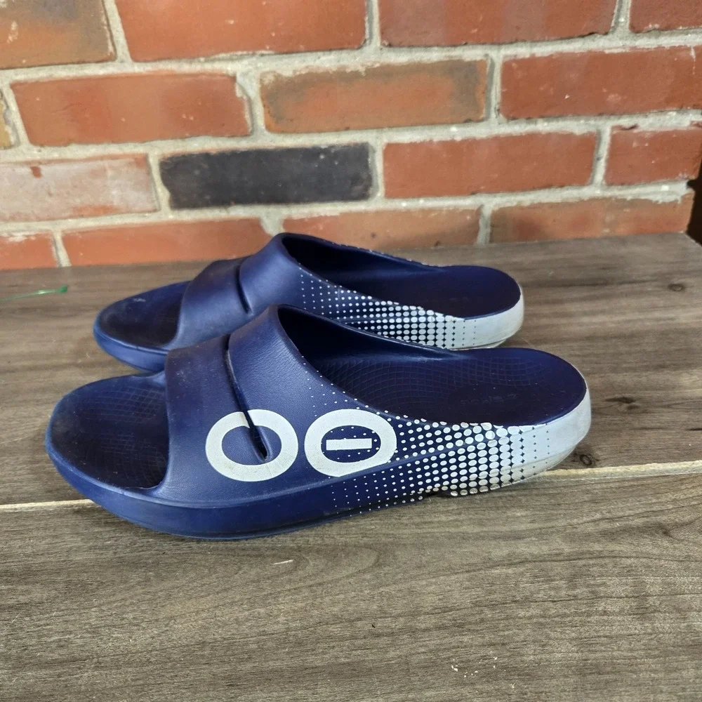 OOFOS OOahh Sport Recovery Slides Men 12 Women 14 blue comfort sandal